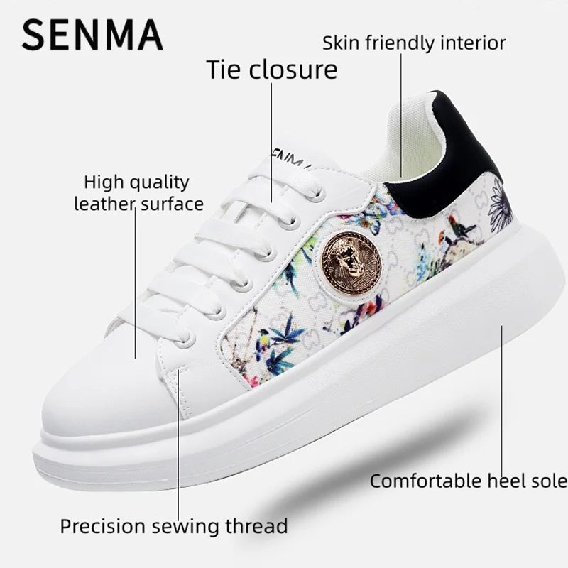 รองเท้าลำลองผู้ชาย SENMA รองเท้าลำลองผู้ชายสุดหรู รองเท้ากีฬาน้ำหนักเบา รองเท้าเทนนิส/รองเท้าเดินสบาย รองเท้าผ้าใบสีขาว