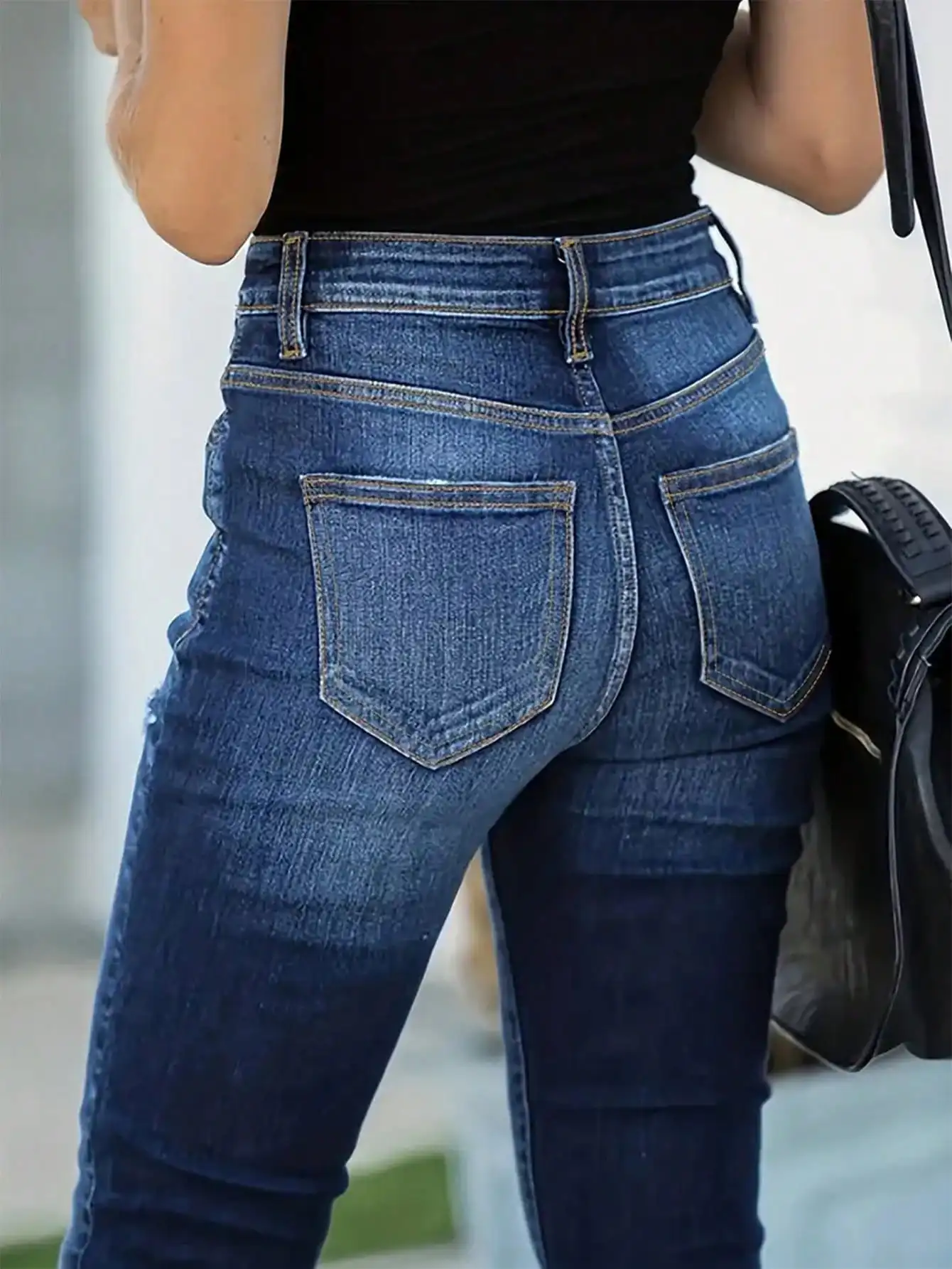 WGXWGX Women's High-Waisted Skinny Jeans Distressed Ripped Button Fly Stretch Denim Casual Trendy Pants