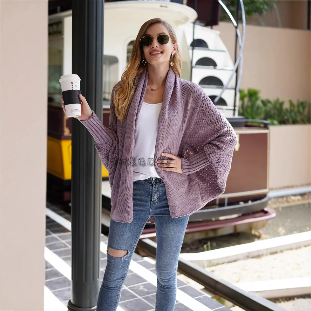 2025 Autumn Winter Women's Knit Cardigans Solid Color Bat-sleeved Long Sweater Jacket For Women Casual Loose Knit Outerwears