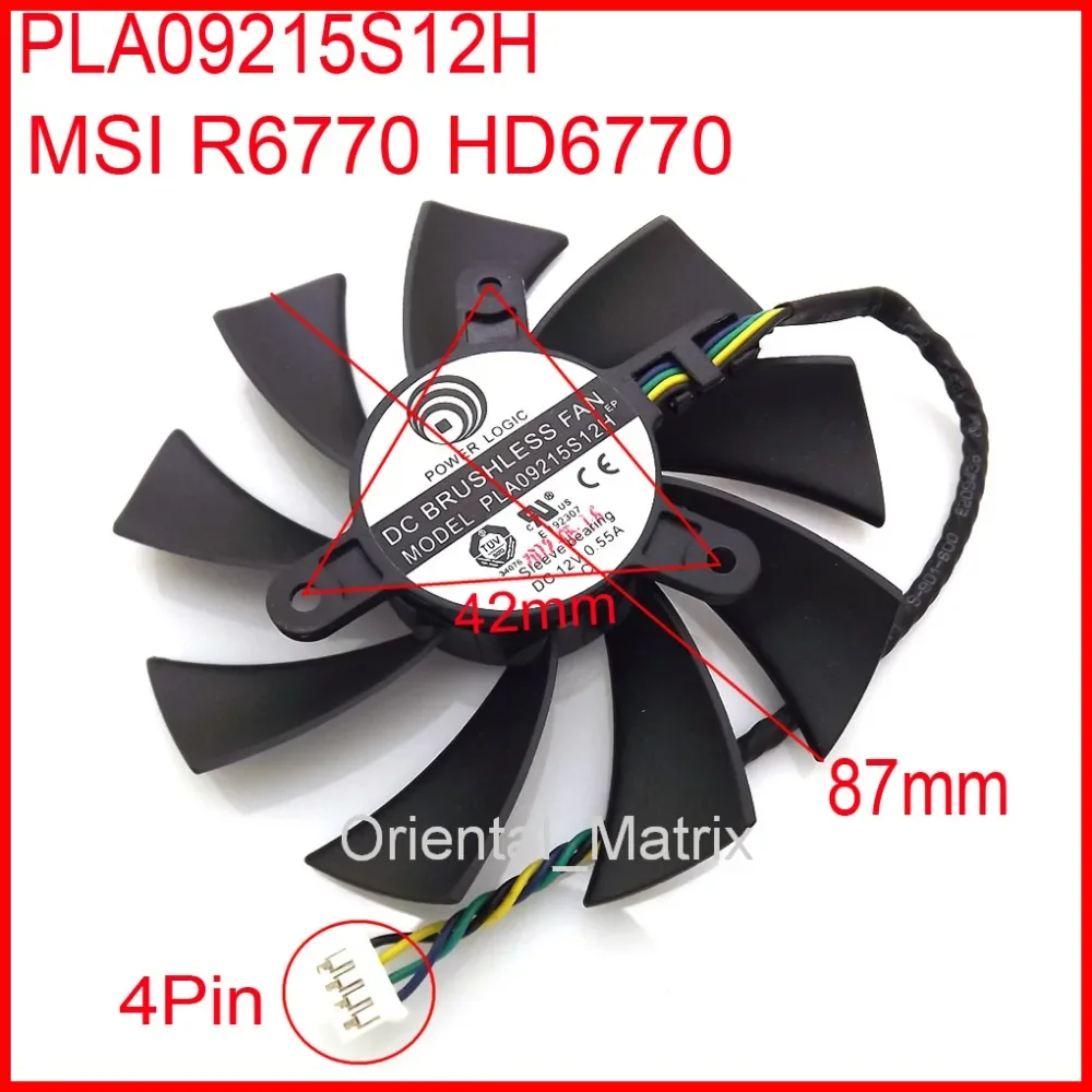 PLA09215S12H 87mm VGA Fan For MSI R6770 HD6770 Graphics Card Cooling Fan 42mm x 42mm x 42mm 12V 0.55A 4Wire