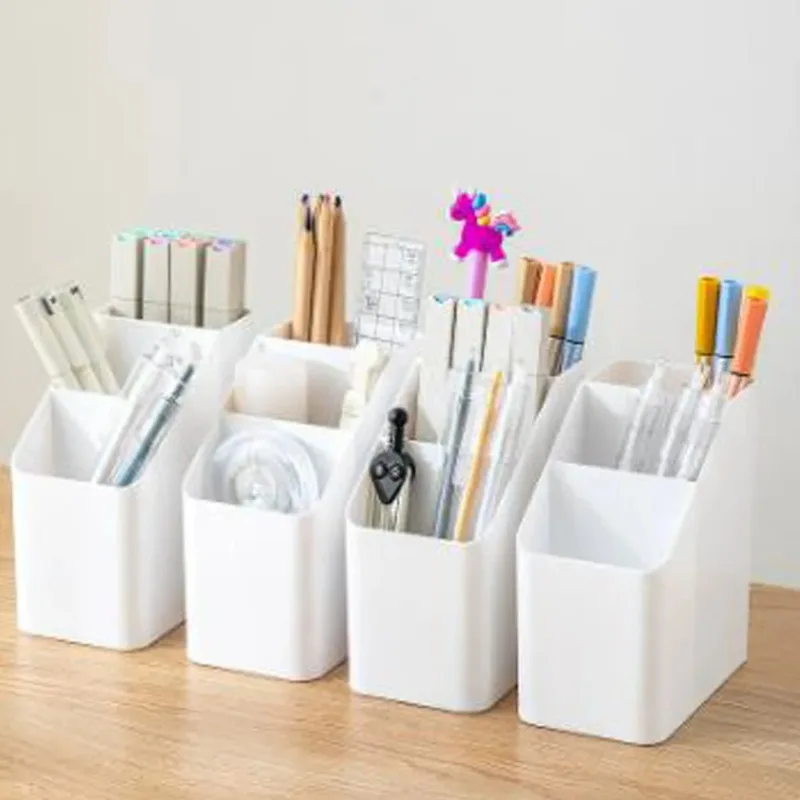 Simple Brush Colored Pen Marker Desktop Stationery Storage Box Multi-functional Three Squares Desktop Sundries Storage Holder