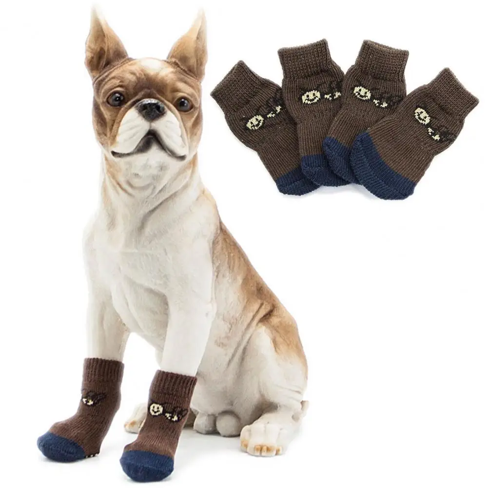 Dog Paw Protectors Cozy Anti-slip Pet Socks Winter Paw Protector Cute Cartoon Dog Shoes for Warmth Comfort 4pcs Soft Elastic