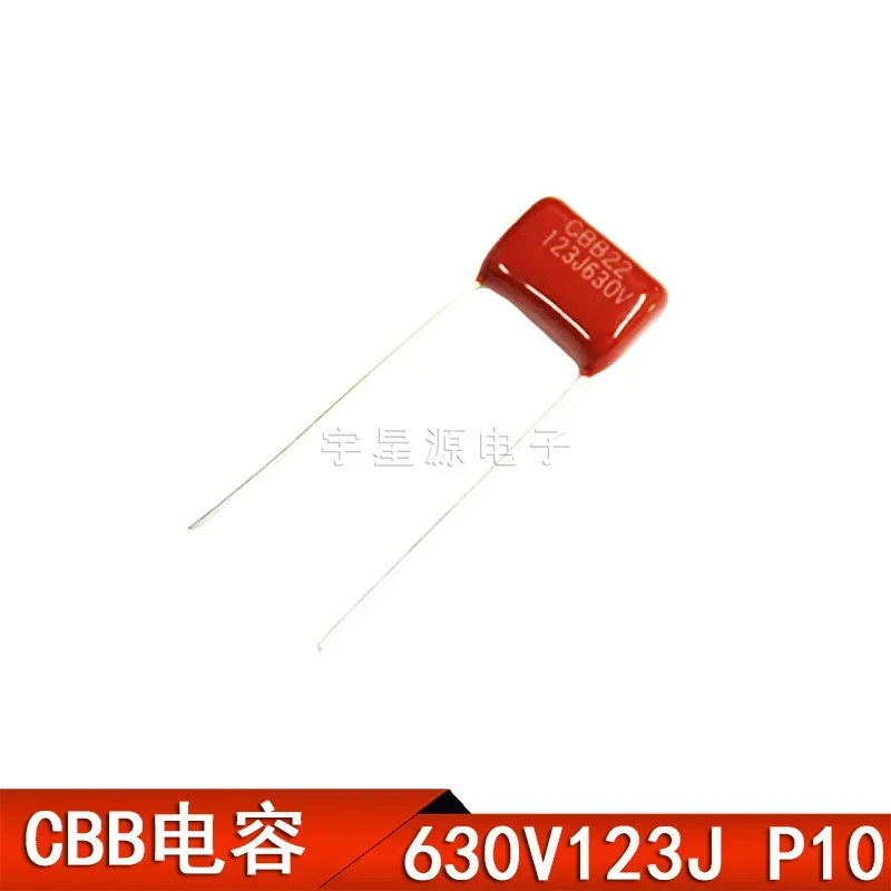 Capacitor metalizado do filme do polipropileno, CBB, 123, 630V, 123J, 630V, 0,012 uF, 12nF, P10, CBB22, 100 PCes