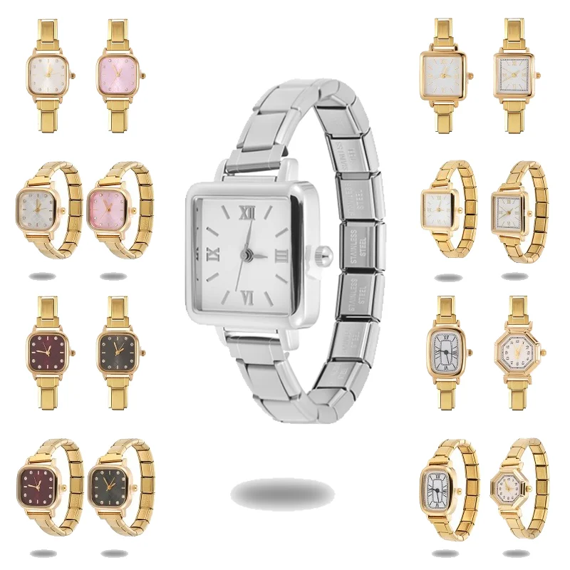 Wholesale Fashion Square Watch Men Women DIY 9MM Width Italian Elastic Charm Stainless Watch Header Linker Bracelet Jewelry Gift
