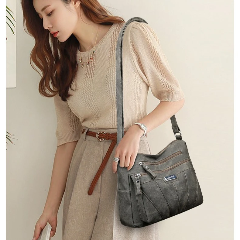 

Женская сумка через плечо из искусственной кожи с несколькими отделениями, простая мягкая кожаная водонепроницаемая сумка для повседневного использования.