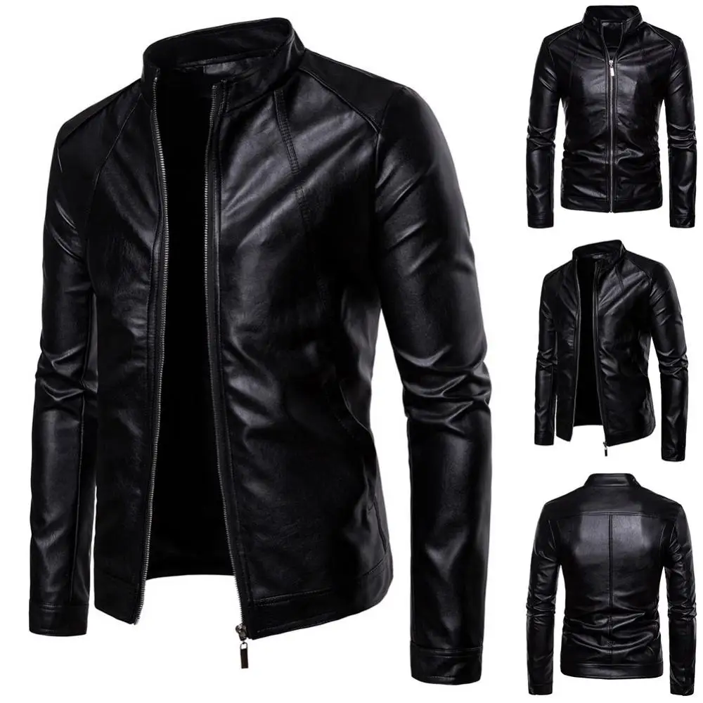 Windproof Solid Color Jacket Winter Jacket Men\'s Slim Fashion Motorcycle Winter Jackets chaqueta hombre Black Leather kurtka sko