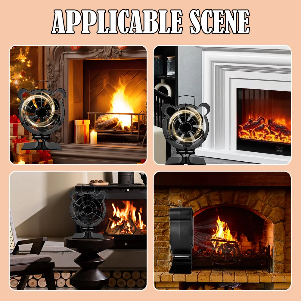 Blade Stove Fan Heat Powered Log Wood Burner Fireplace Fan Protective Cover Woodstove Fan Heater Efficient Heat Distribution