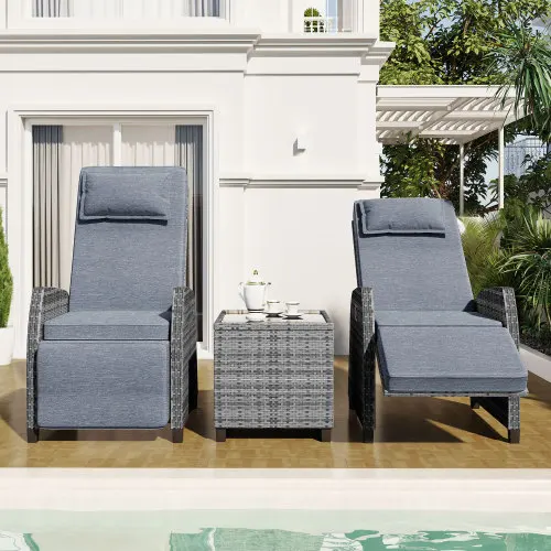 #Modern Outdoor Rattan Two-person Combination Coffee Table Adjustable For Courtyard Swimming Pool