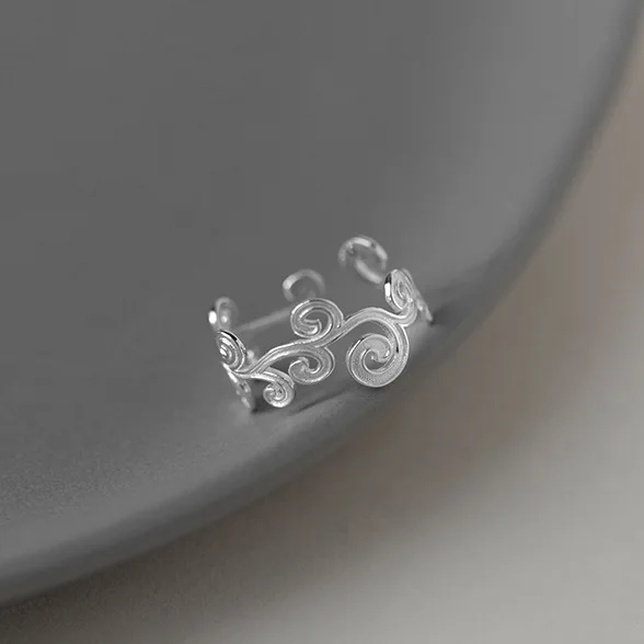 925 Sterling Silver Vintage Floral Scrolls Leaf Opening Finger Ring for Women Female Accessory Trendy Jewelry