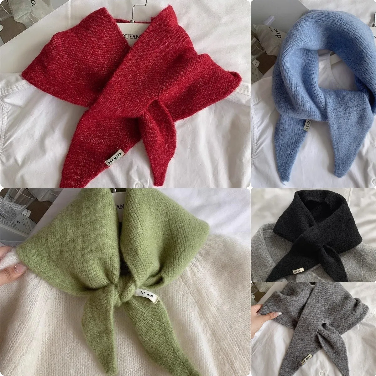 

Korean minimalist solid-color triangular scarf for women in autumn winter style knitted wrap for outer wear to provide warmth