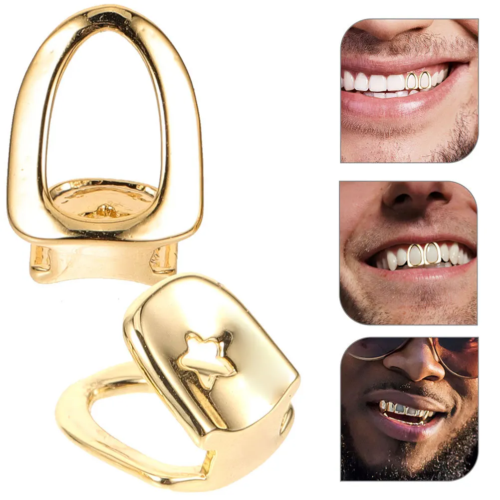 

4pcs Single Tooth Cap Gold Mouth Grill Set Durable Metal Teeth Jewelry For Hip-Hop Cosplay Rapper Accessories Fake Grills