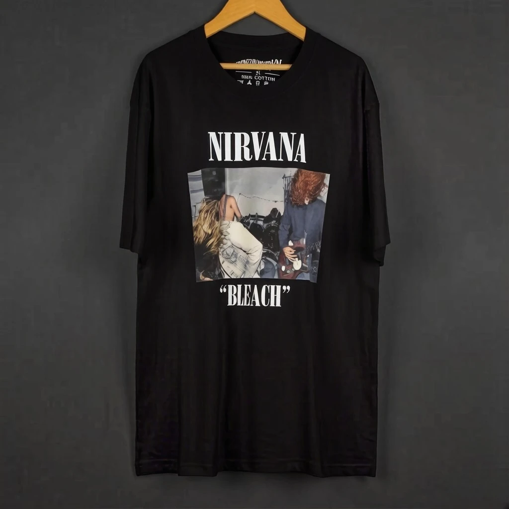 Nirvana Band Bleach T Shirt Grunge Rock Music Kurt Cobain Punk Short Sleeves Cotton Printed Clothing Y2K Women's Men's Top Tee