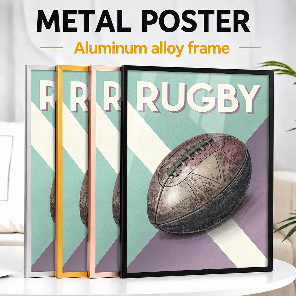 Rugby Ball Vintage Framed Metal Poster Personalized Photo Warm Heritage Style Wall Art For Clubhouse Thoughtful Supporter Gift