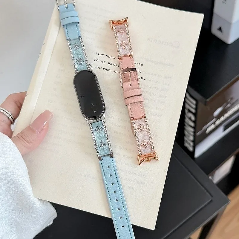 

Dressy Leather Strap for Xiaomi Mi Band 8 9 Smartwatch Bracelet Fashion Bangle Metal Bracelet for Mi Bands 8 9Pro Women Correa