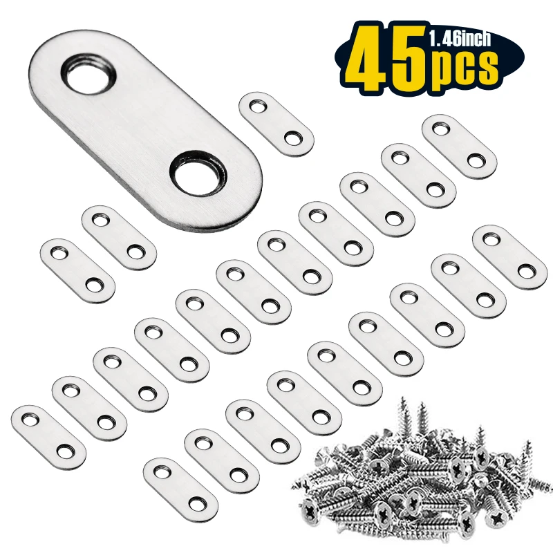 5/18/45 Pcs Flat Straight Corner Brace Plates with Fixing Screws Metal Joining Plate Bracket 37x16x1.7mm(1.46x0.63x0.08 Inch)