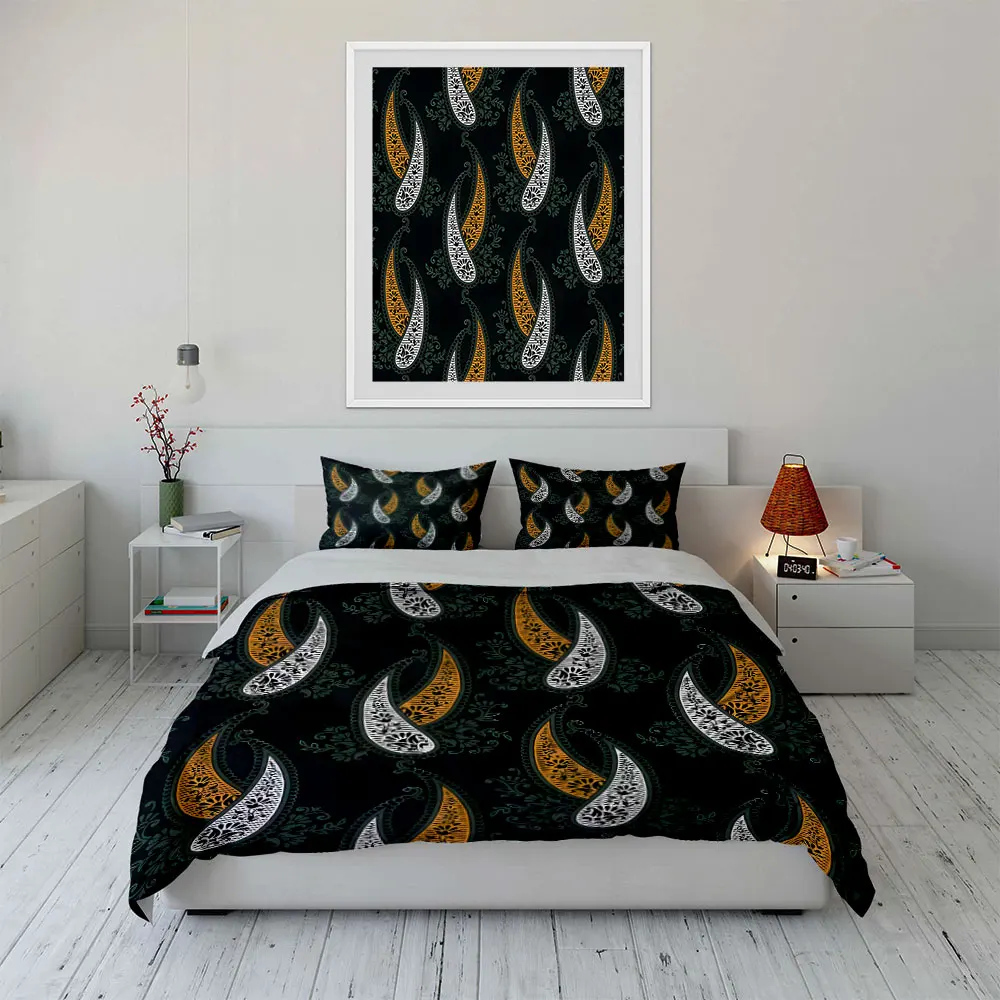 Paisley Pattern Orange and White Designs Bedding Set for Kids Luxury Gift 3pcs Digital Print Comforter Set Soft Comfortable