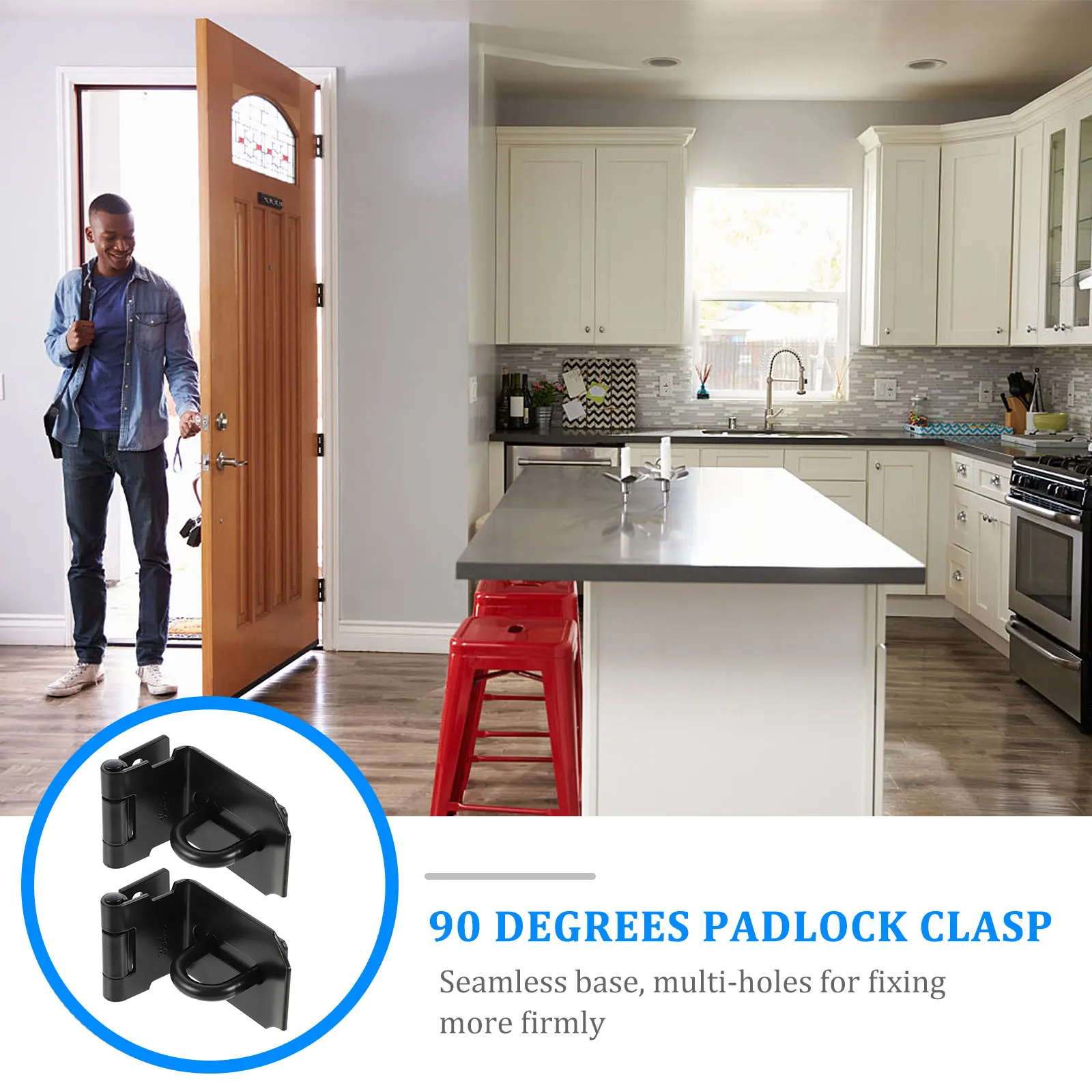 

2Pcs Door Hasp Lock Stainless Steel Heavy Duty Padlock Latch Lock Right Angle Furniture Cabinet Window Door Security