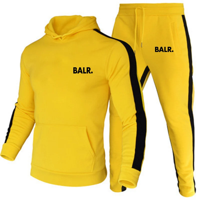 Sports Fitness BALR Men Women Set Hoodies+Pants 2 Pieces Sets Autumn Winter Hooded Tracksuit Male Sportswear Gym Sudadera Hombre