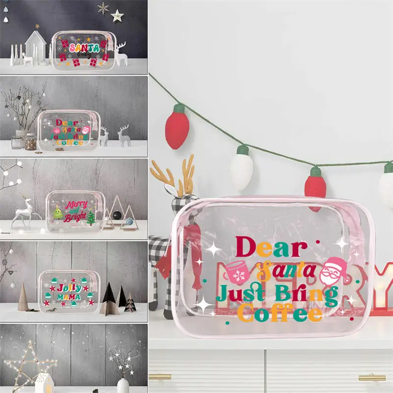 2024 New Transparent Makeup Bag Christmas Decorations Creative PVC Handbag for Cosmetic Brushes Storage Ladies Women Xmas Gifts