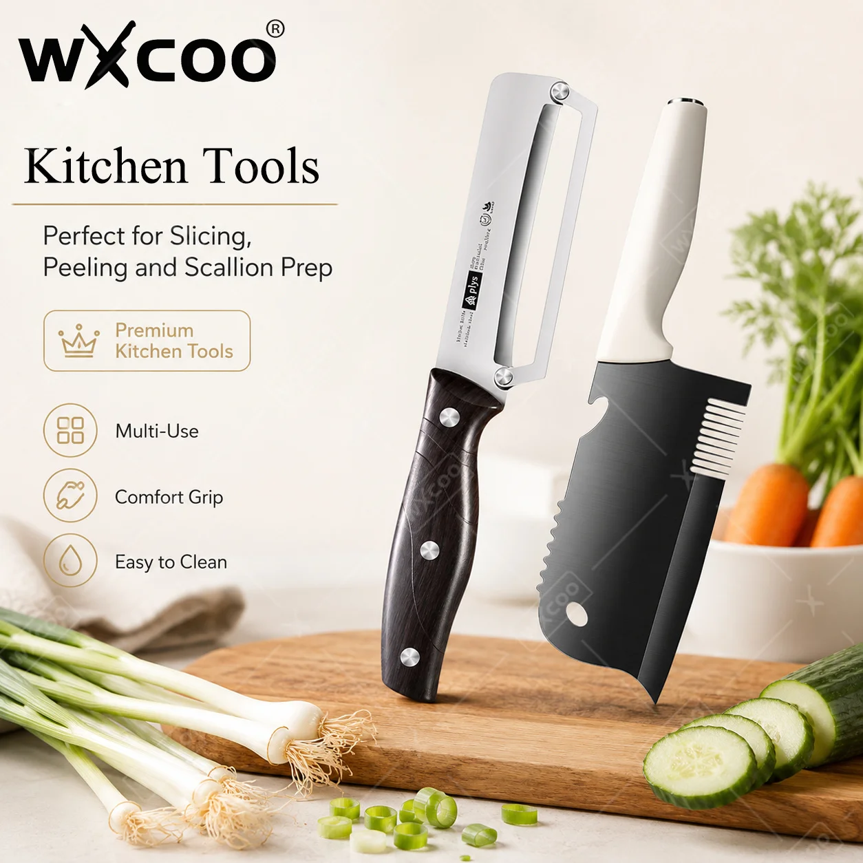 WXCOO Stainless Steel Scallion Cutter Peeler Hand Scraper Professional Green Onion Shredding Tool for Kitchen Daily Cooking