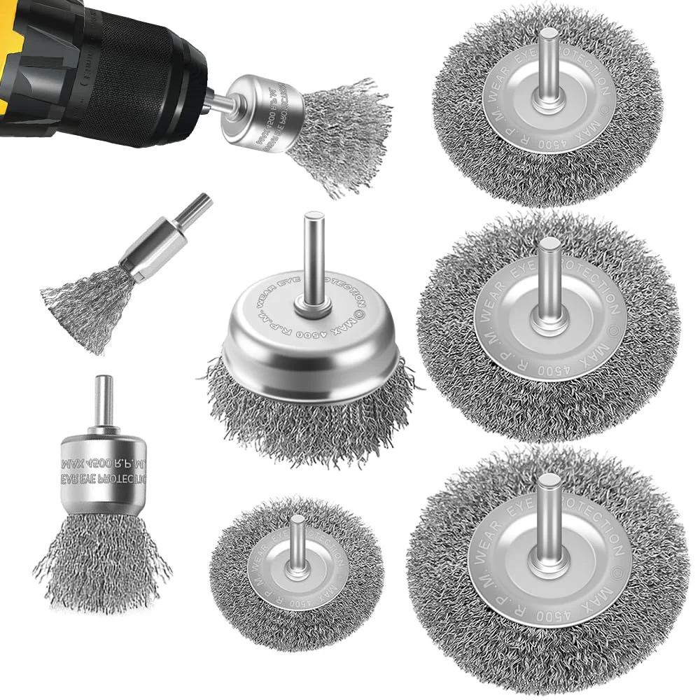 

For Rust, Ideal for Home, Garden & Versatile Uses 7-PCS Wire Brush Set for Thorough Cleaning, 1/4" Shank Drill Attachment