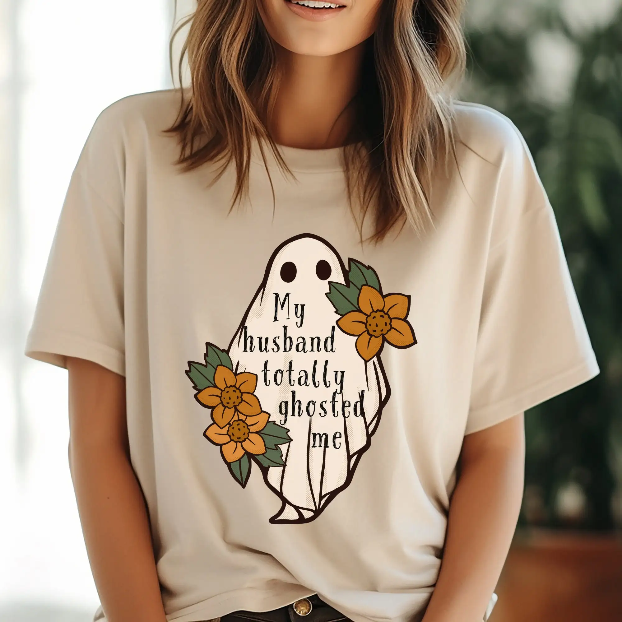 

My Husband Totally Ghosted Me Snarky Bereavement T Shirt For Grieving Widows Lighthearted Mourning Cute Morbid Death