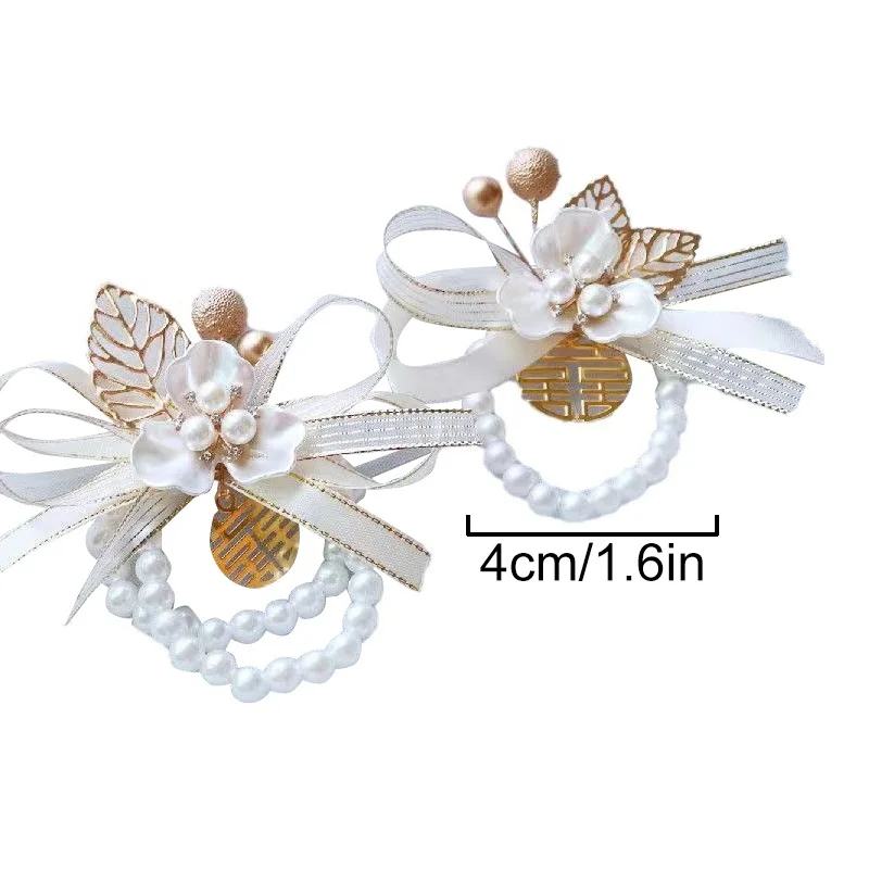 Bridesmaid Wrist Flower Pearl Clover Wrist Flower Elegant Bride Wristband Jewelry Accessories Exquisite Wedding Supplies