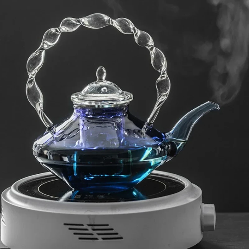 Blue Glass Teapot Teacup Tea Filter Mesh Glass Coffee Pot Heat-resistant Glass Pot Household Kitchen Kettle Exquisite Gift