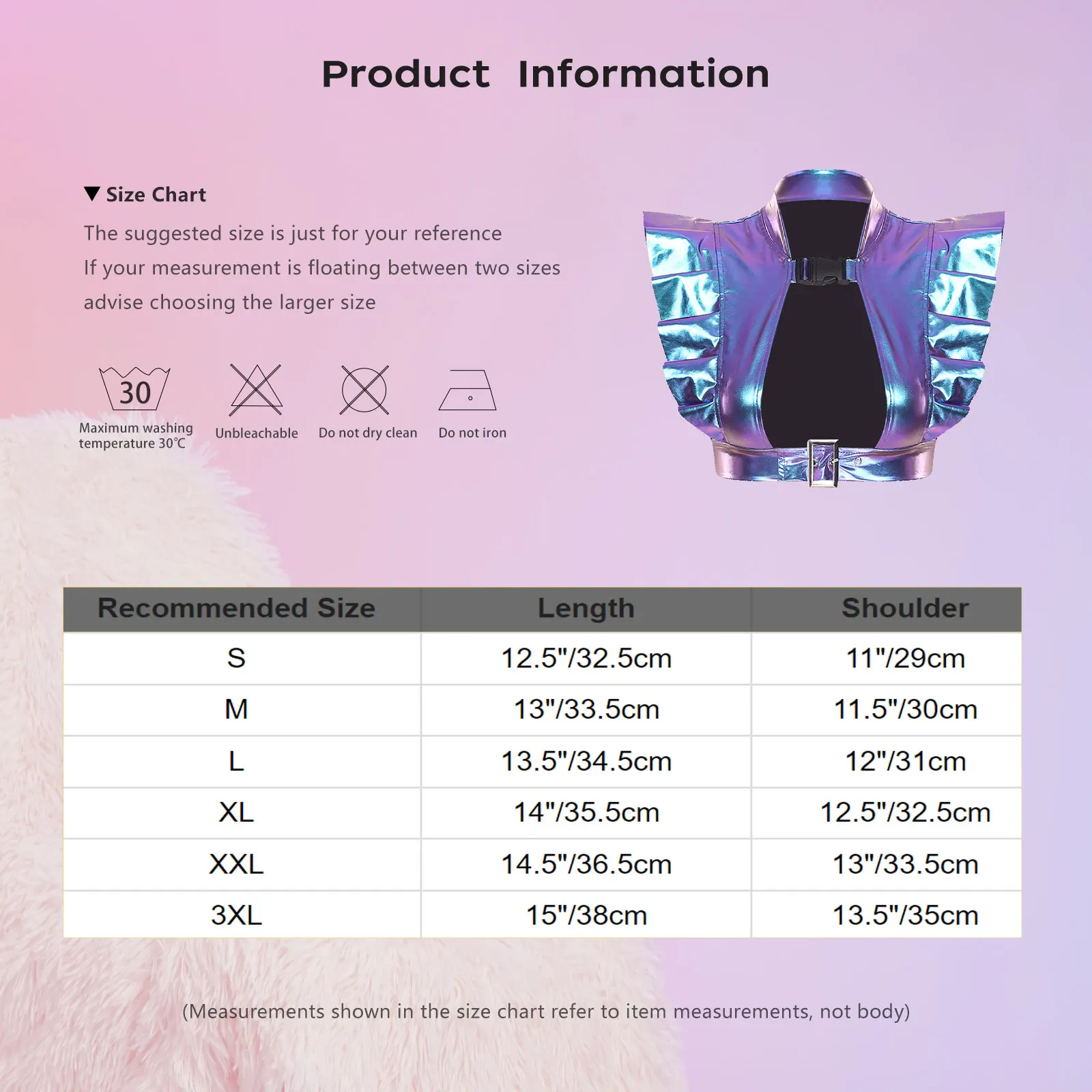 เสื้อครอปท็อปผู้หญิงสีเมทัลลิกเหลือบรุ้ง สำหรับงานปาร์ตี้ แต่งกายแนวเรฟ  พร้อมแผ่นป้องกันไหล่ แต่งระบาย  ด้านหน้าเว้า  สายรัดปรับได้ด้านล่าง