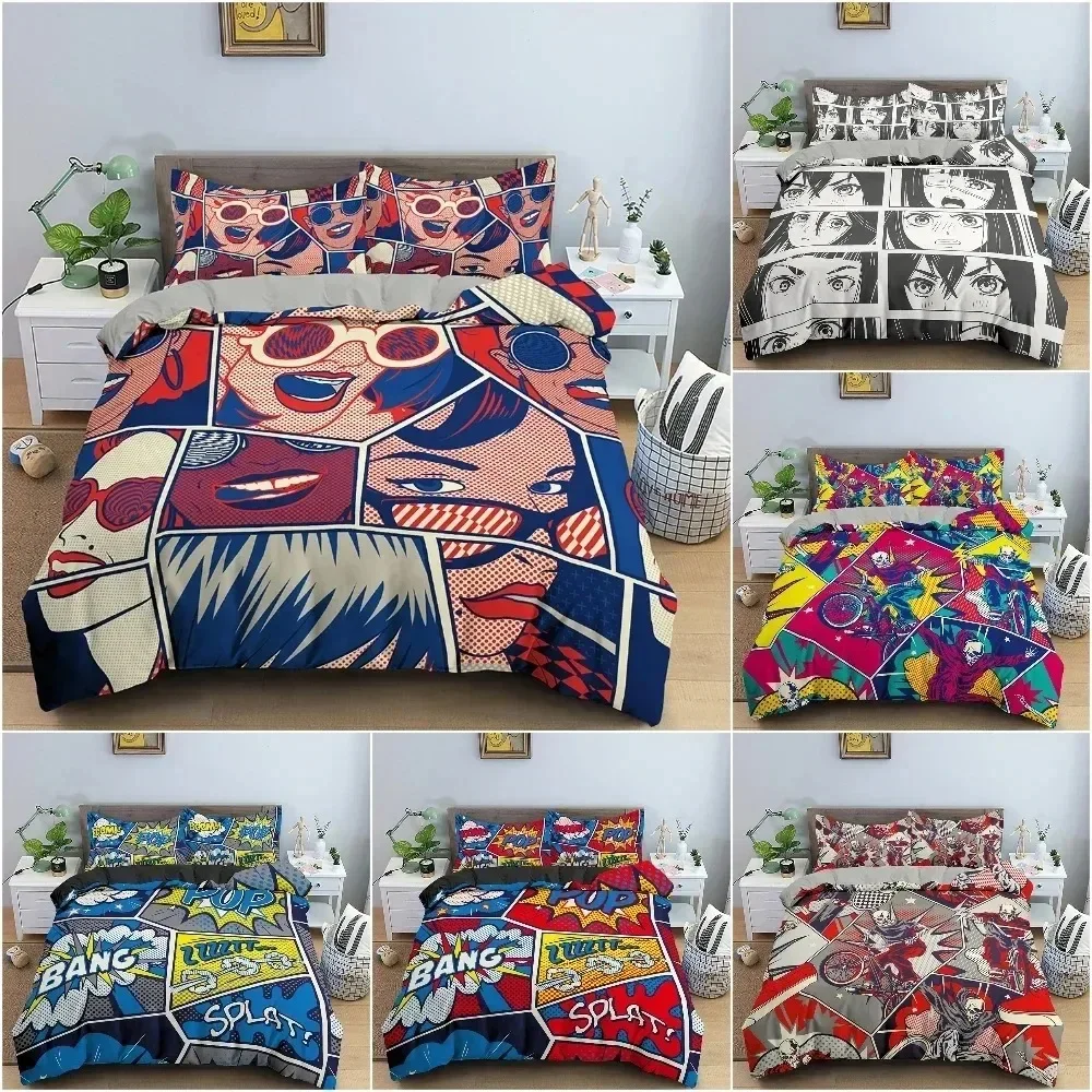 

Cartoon Pattern Bedding Set 3D Graffiti Printed Duvet Cover Set King Queen Twin Quilt Coverfor Bedroom Fashion Bedclothes