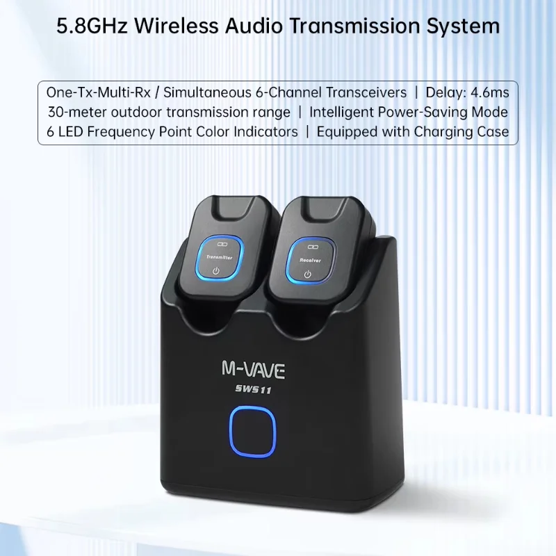 M-VAVE SWS11 Professional Wireless Guitar System 5.8ghz Digital Transmitter Receiver With Portable Charging Case For Musicians