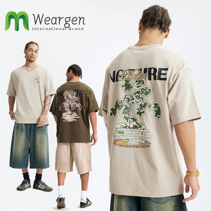 

Men Retro Green Plant Crack Print T-shirt Summer Retro Street Heavy Casual Short-Sleeved 8116S25