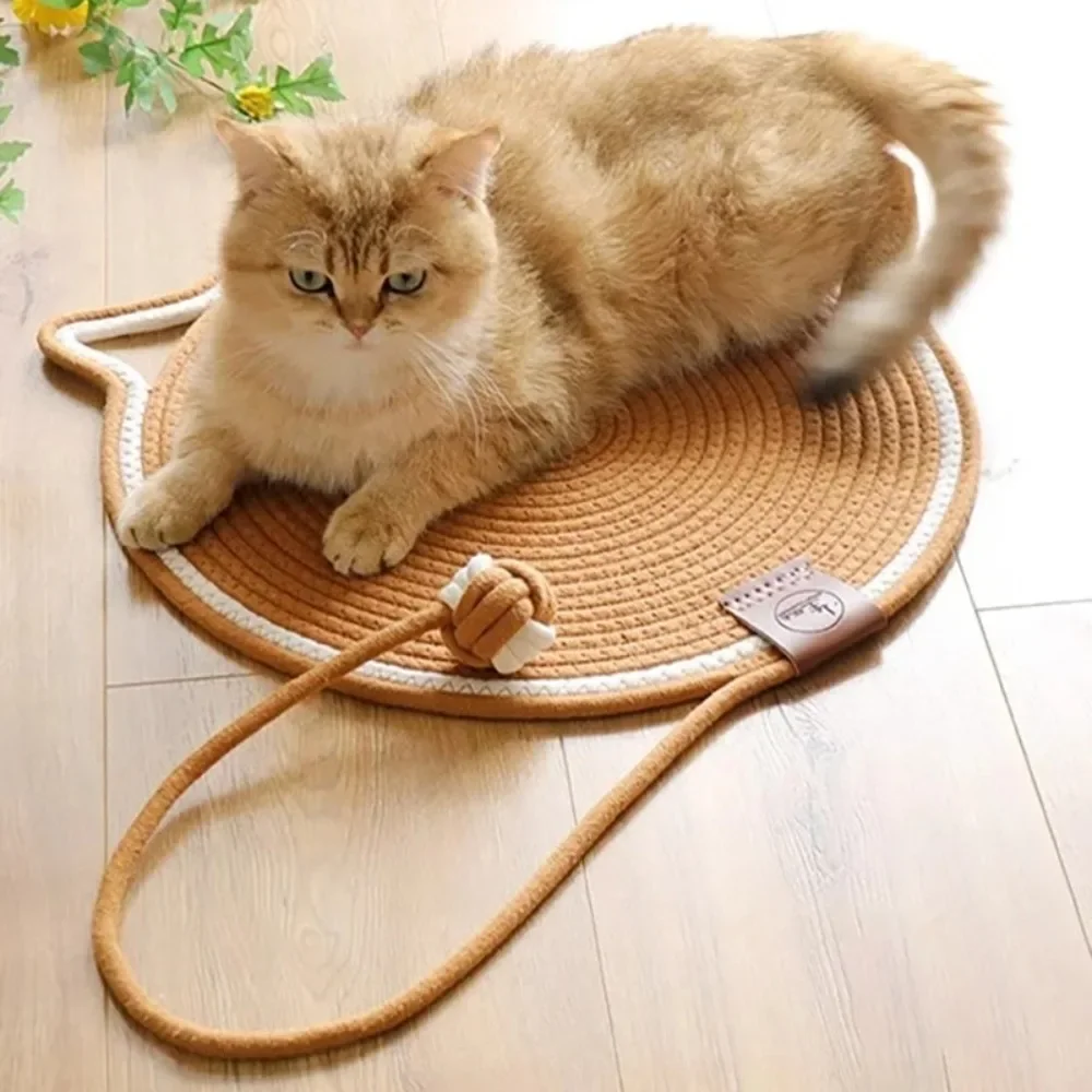 1PC Grinding Claw Tool Woven Cotton Rope Cat Claw Mat with Ball Integrated Sleeping Mat Round/Oval Cat Claw Mat Arbre A Chats