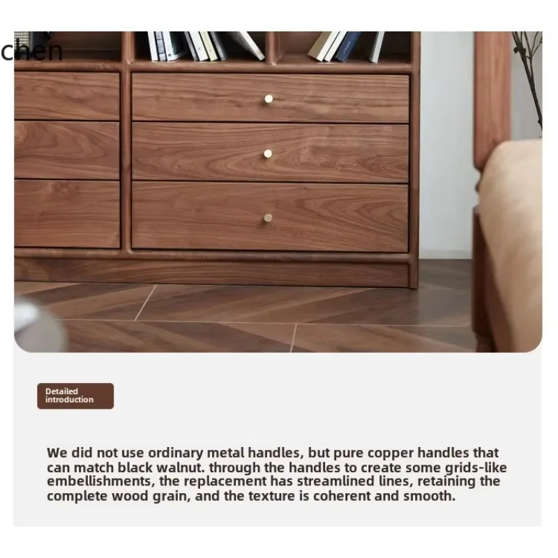 YFY black walnut combination cabinet floor-to-ceiling solid wood locker living room multi-functional bookshelf display cabinet