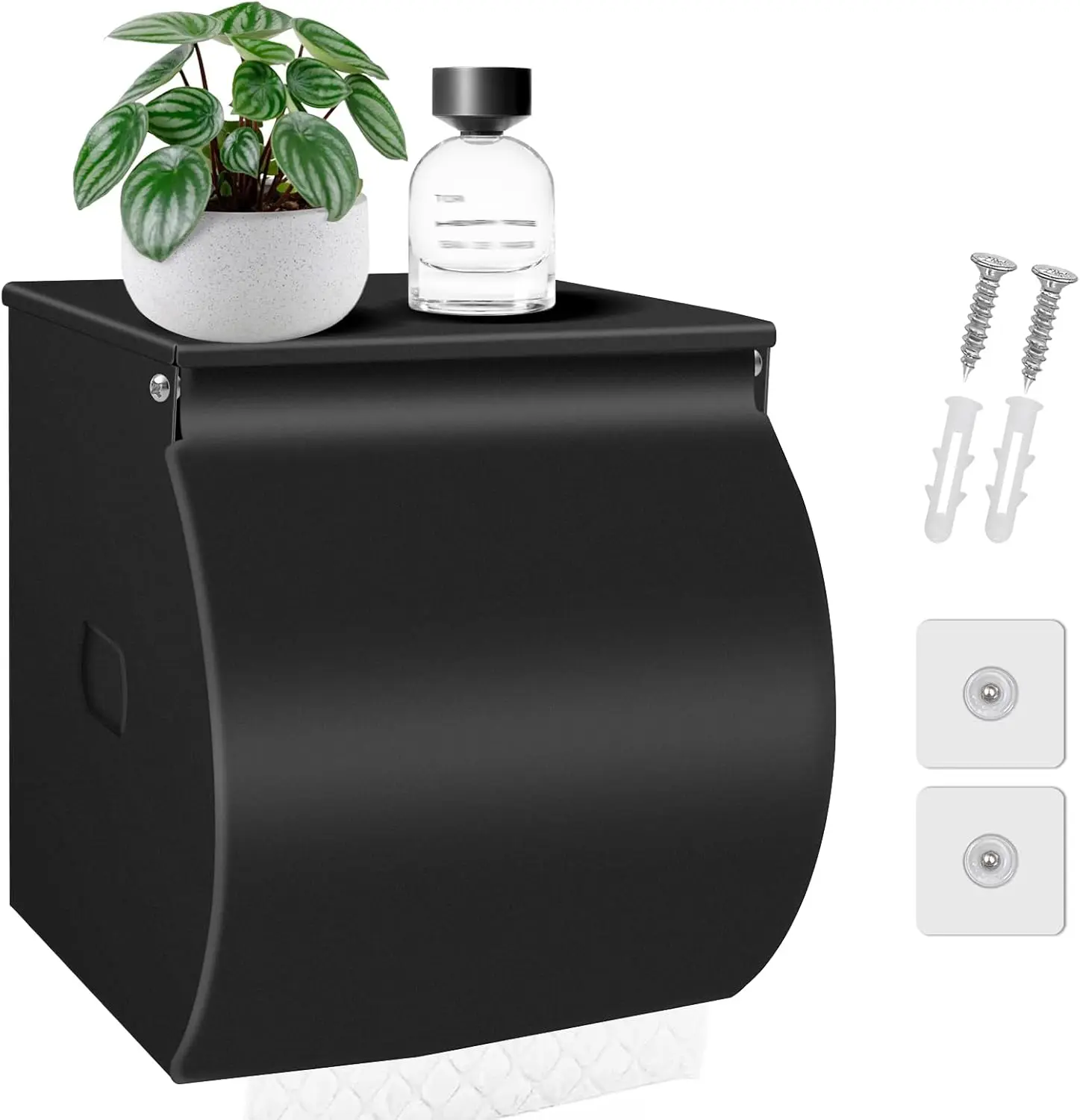 

Self Adhesive Toilet Paper Holder with Shelf, Waterproof Stainless Steel Bathroom Tissue Roll Holder Cat Dog Proof, Black