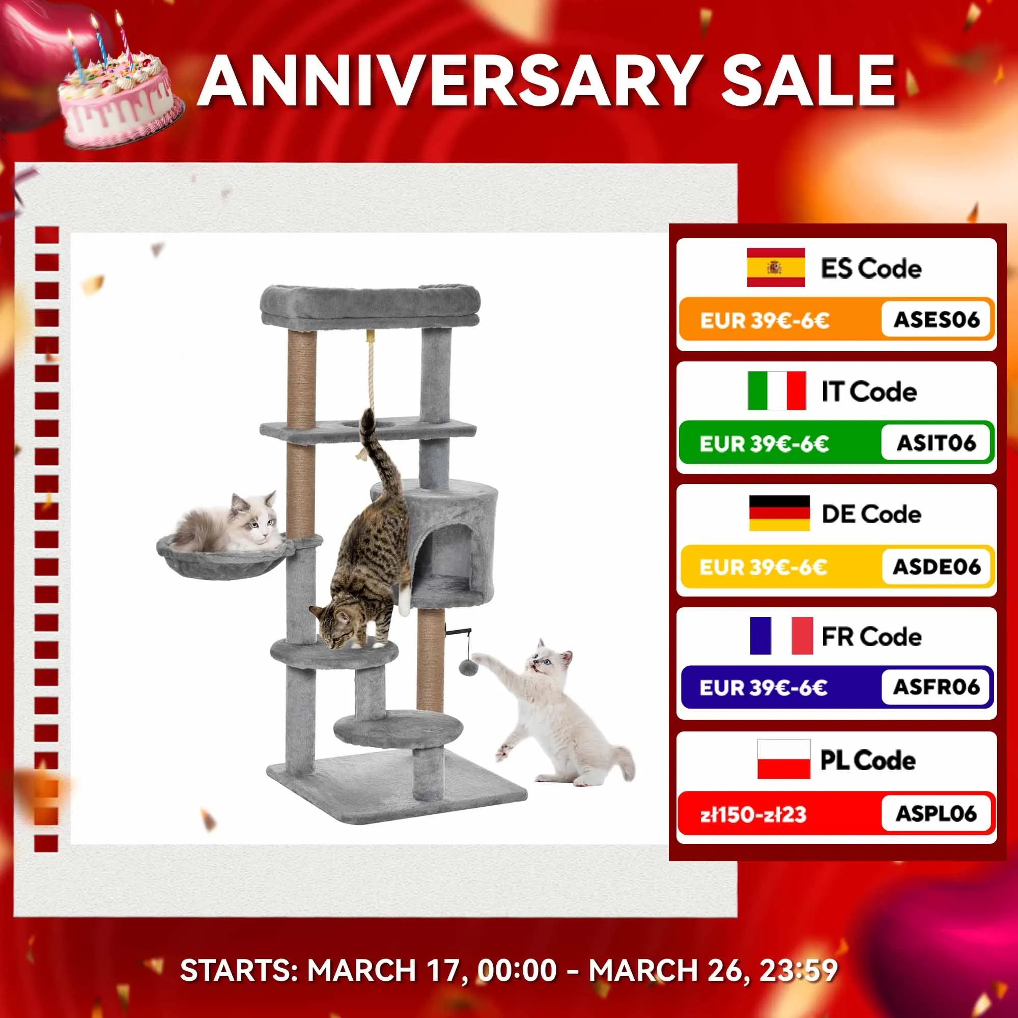 PawHut tree cat raschietto altezza 120 cm piattaforma cave hammock ball