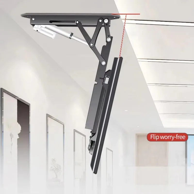 Motorized Electric TV Ceiling Mount Remote Control Automatic Flip Down Bracket Adjustable Height Smart Home Theater