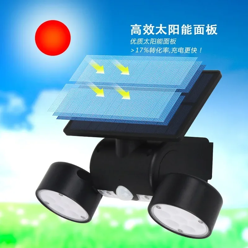 

New Waterproof Wall Lamp Double-headed Solar Spotlight Garden Courtyard Outdoor Door Human Body Stair Induction Landscape Light