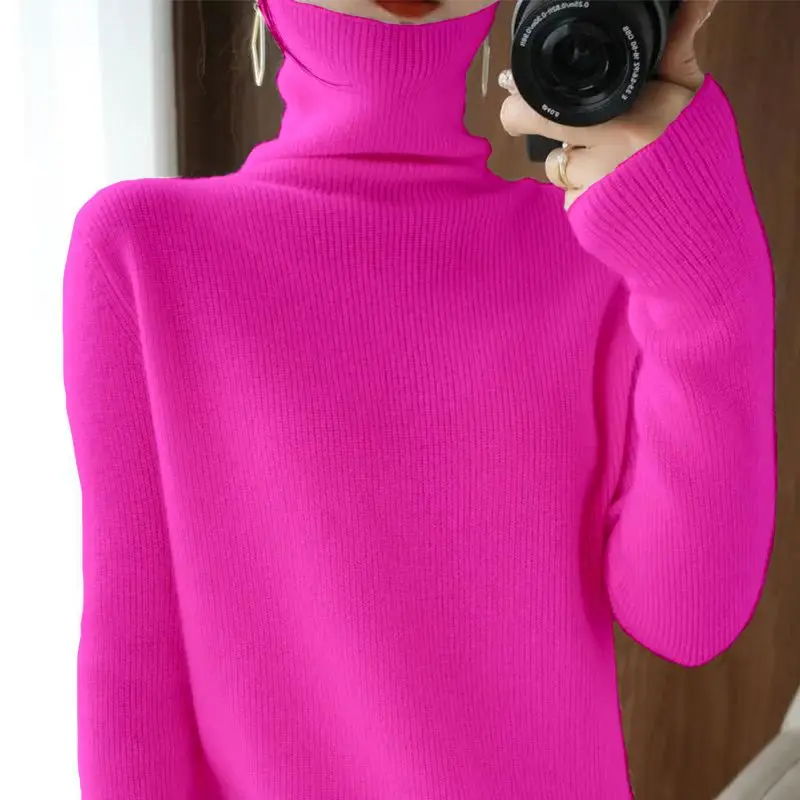 Fashion Turtleneck Solid Color All-match Sweater Women\'s Clothing 2022 Autumn New Oversized Casual Pullovers Loose Korean Tops