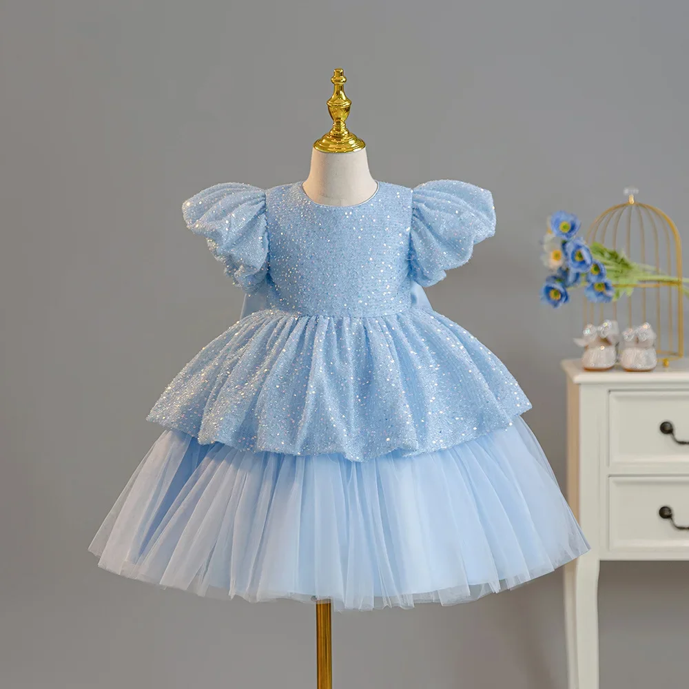 Princess Dress for Girls Sequins Birthday Layered Style Flower Spring Summer Ball Gown Children's Party Evening Dress