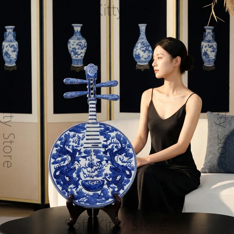 Intangible Cultural Heritage Objects Blue and White Ceramics Zhongruan Classical Musical Instruments