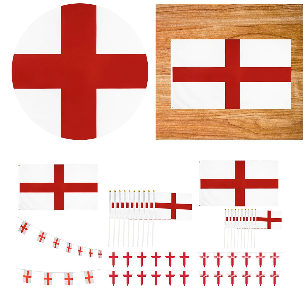 St George Cross Flags 33ft Fabric St Georges England Bunting 30 Flags England Flags on Sticks for Football Event Bar Party Decor