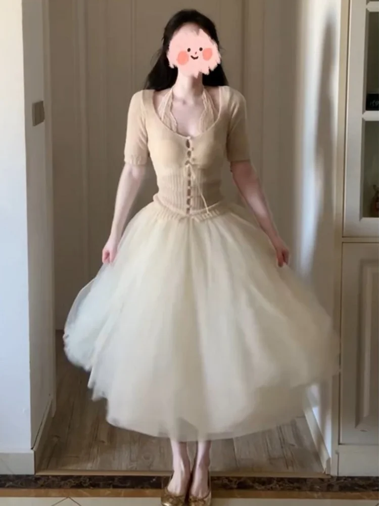 Ballet Style Mesh Half Skirt High Waist Fairy Tale Beautiful Slimming Puffy Skirt Spring Summer New Arrival Women's Fashion