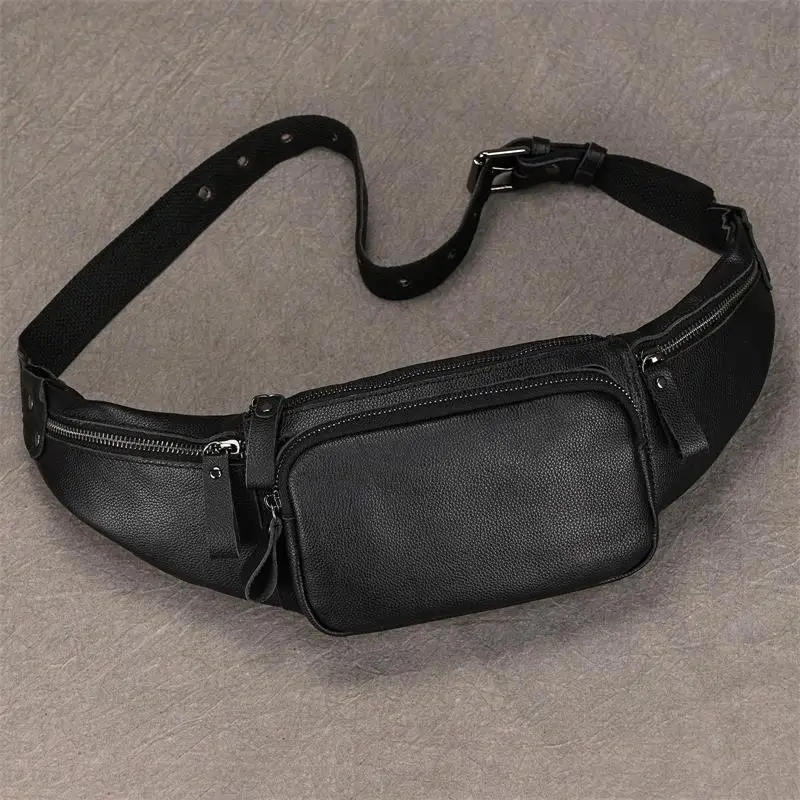 Men's Crossbody Shoulder Bag Genuine Leather Chest Bag  Waist Bag For Male Outdoor Sport Running Bag Outdoor Waist Pack Cowskin