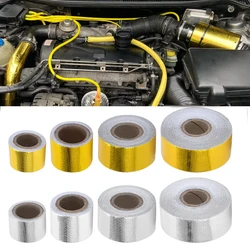 2.5/5cm 1m 2m 5m 10m Gold Car Motorcycle Exhaust Wrap Pipe Header Heat Insulation Roll Tape Turbo Heat Exhaust Thermal Wrap Tape