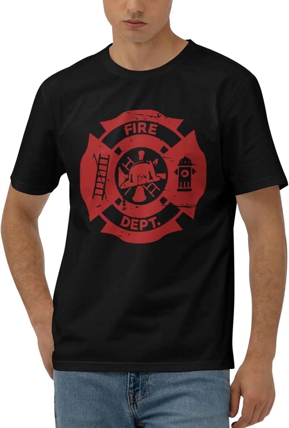 Firefighters Men's Short Sleeve T-Shirt Cotton Athletic Workout Casual Shirts Quick-Drying Tees Black