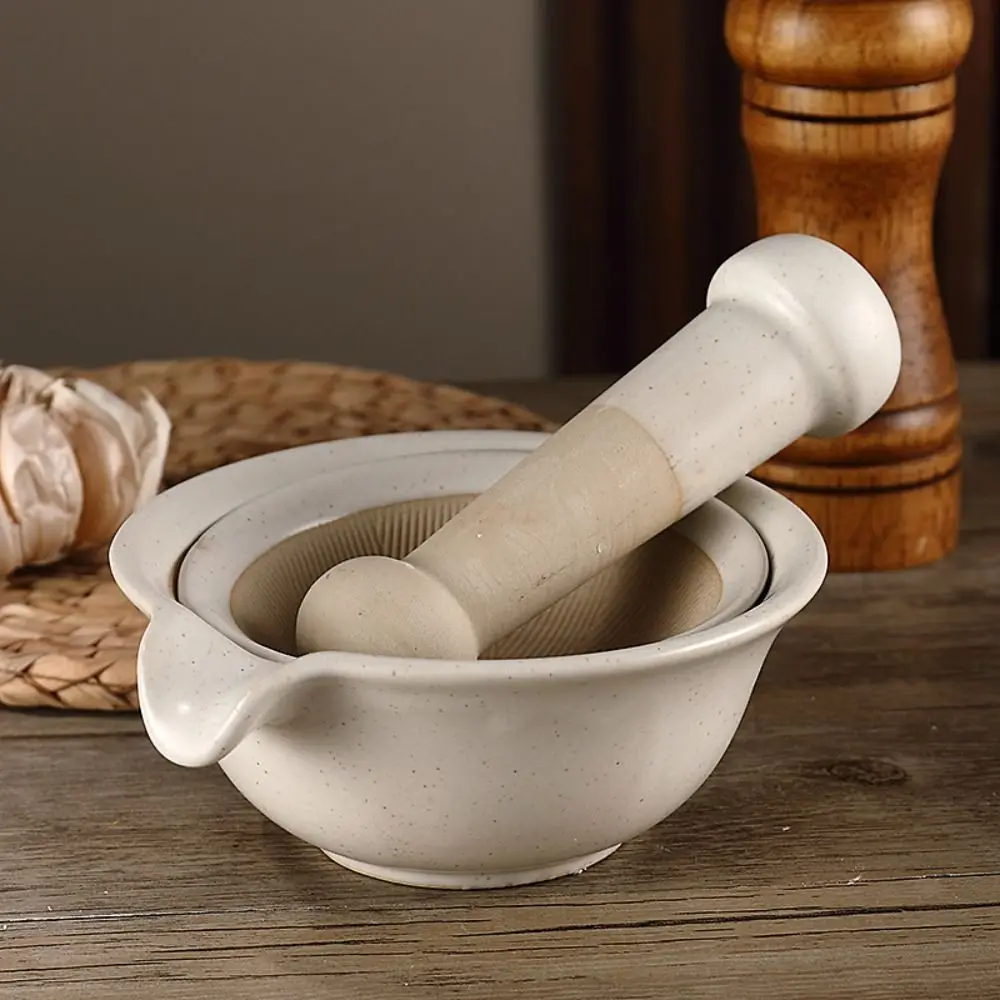 Easy To Clean Ceramic Grinding Bowl Rod Set Manual Durable Rice Paste Bowl Multifunctional Garlic Mortar Pestle Restaurant