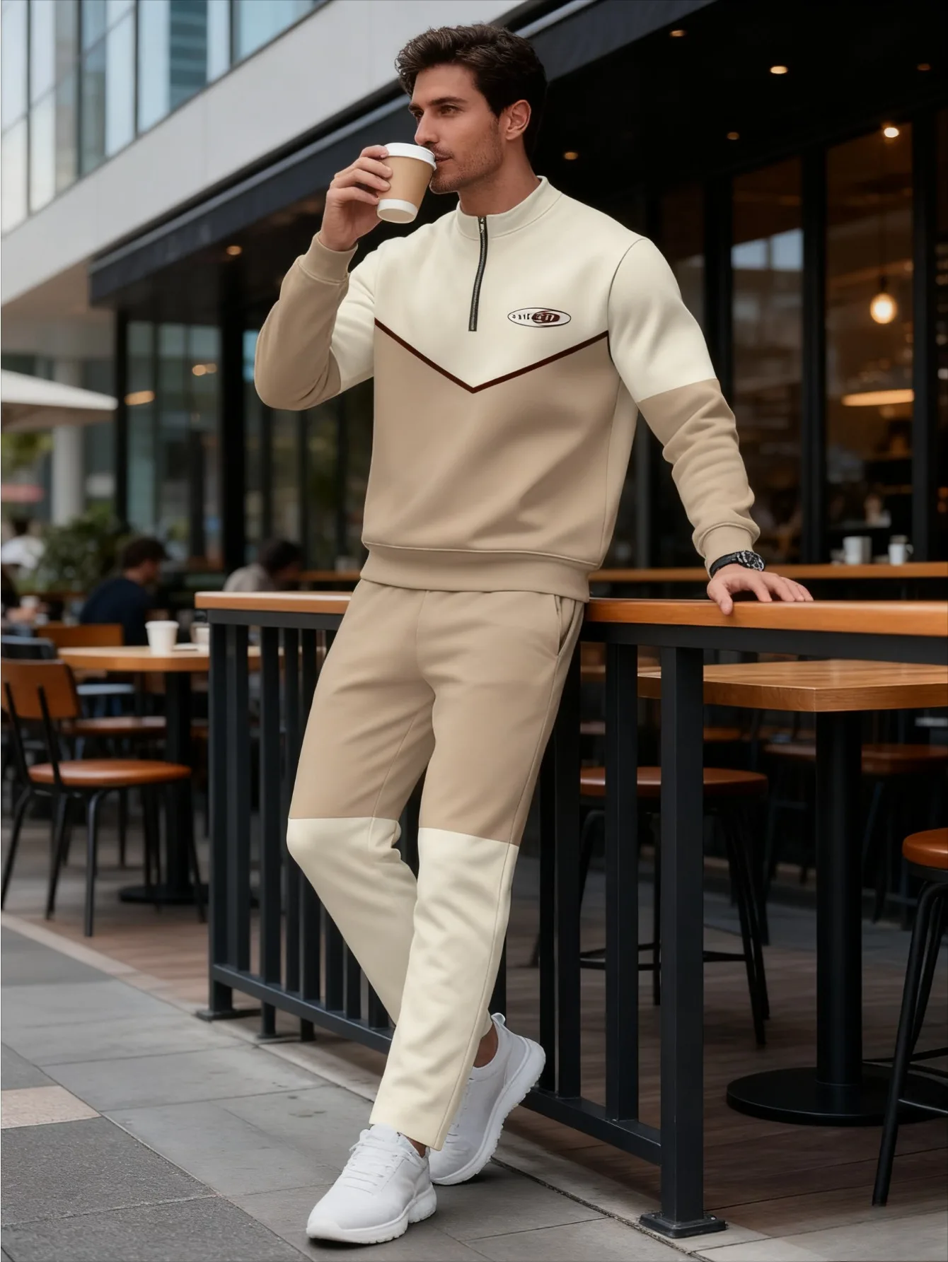 Conjunto de 2 piezas, conjunto deportivo de manga larga y pantalones largos a la moda para hombres europeos y americanos