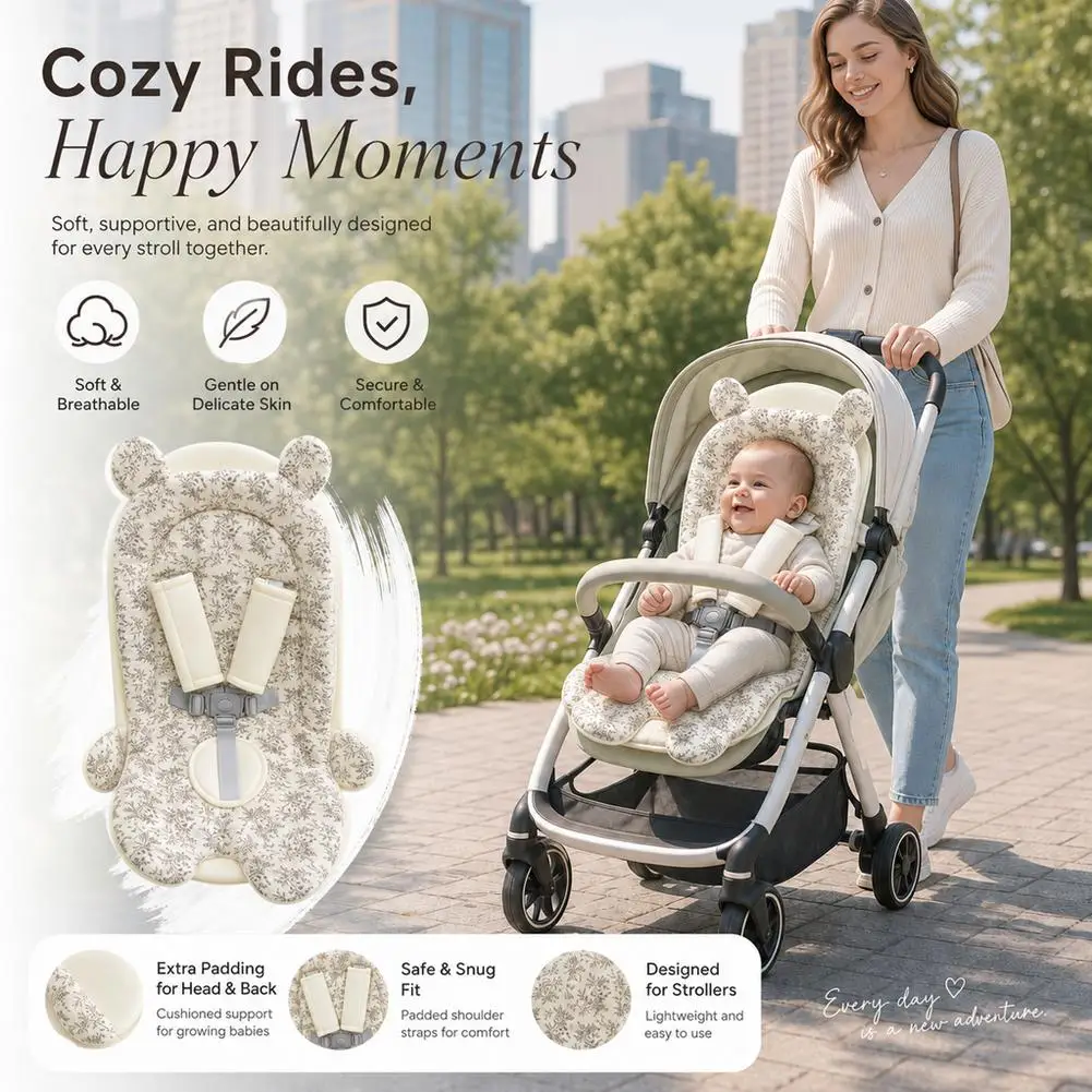 Soft Strollers Pad Ergonomic Design Pushchair Insert Liner for Newborns Comfort Breathable Cotton Fabric