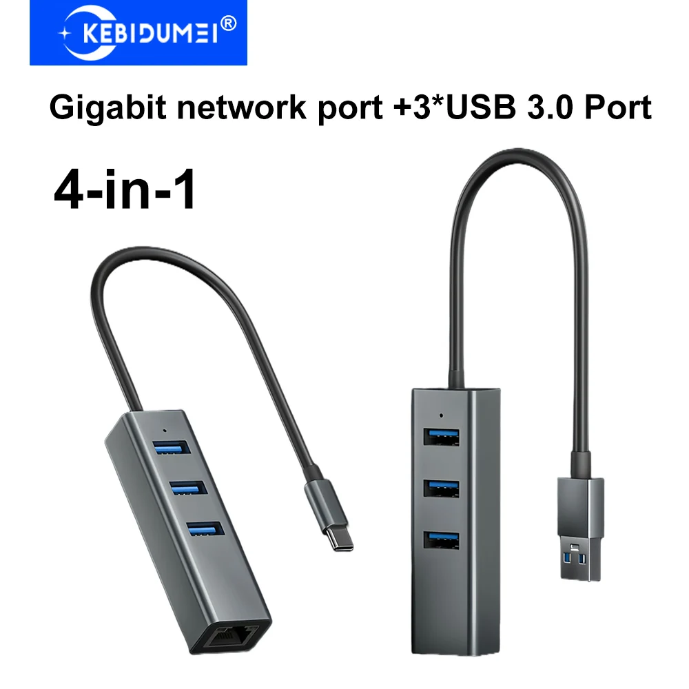 

4-в-2 USB 3.0 HUB Type C HUB с проводным портом Gigabit Ethernet USB-концентратором 5 Гбит/с Передача данных USB-адаптер OTG для ПК, ноутбука